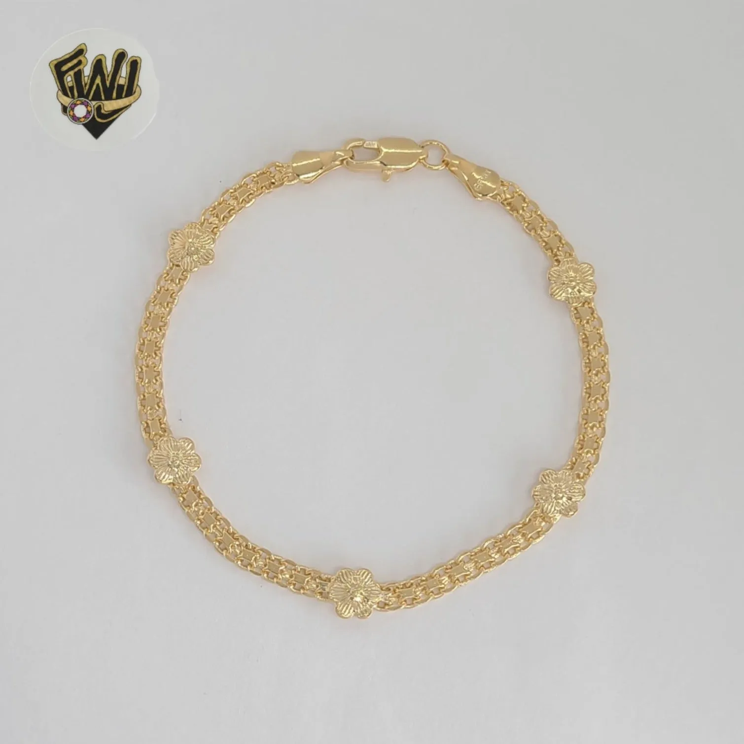 (1-0506) Gold Laminate - 4mm Bismarck Link Flower Bracelet - BGF
