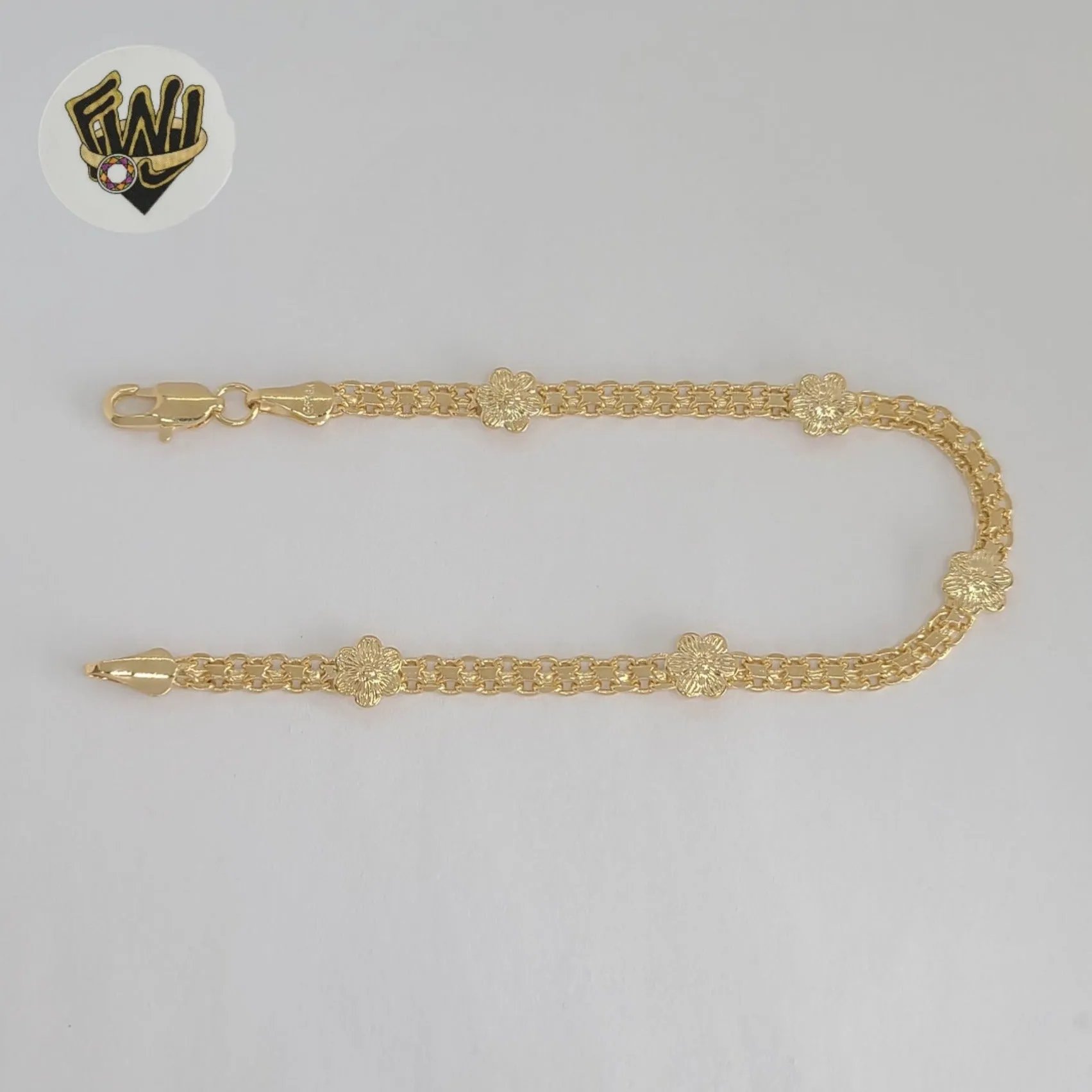 (1-0506) Gold Laminate - 4mm Bismarck Link Flower Bracelet - BGF