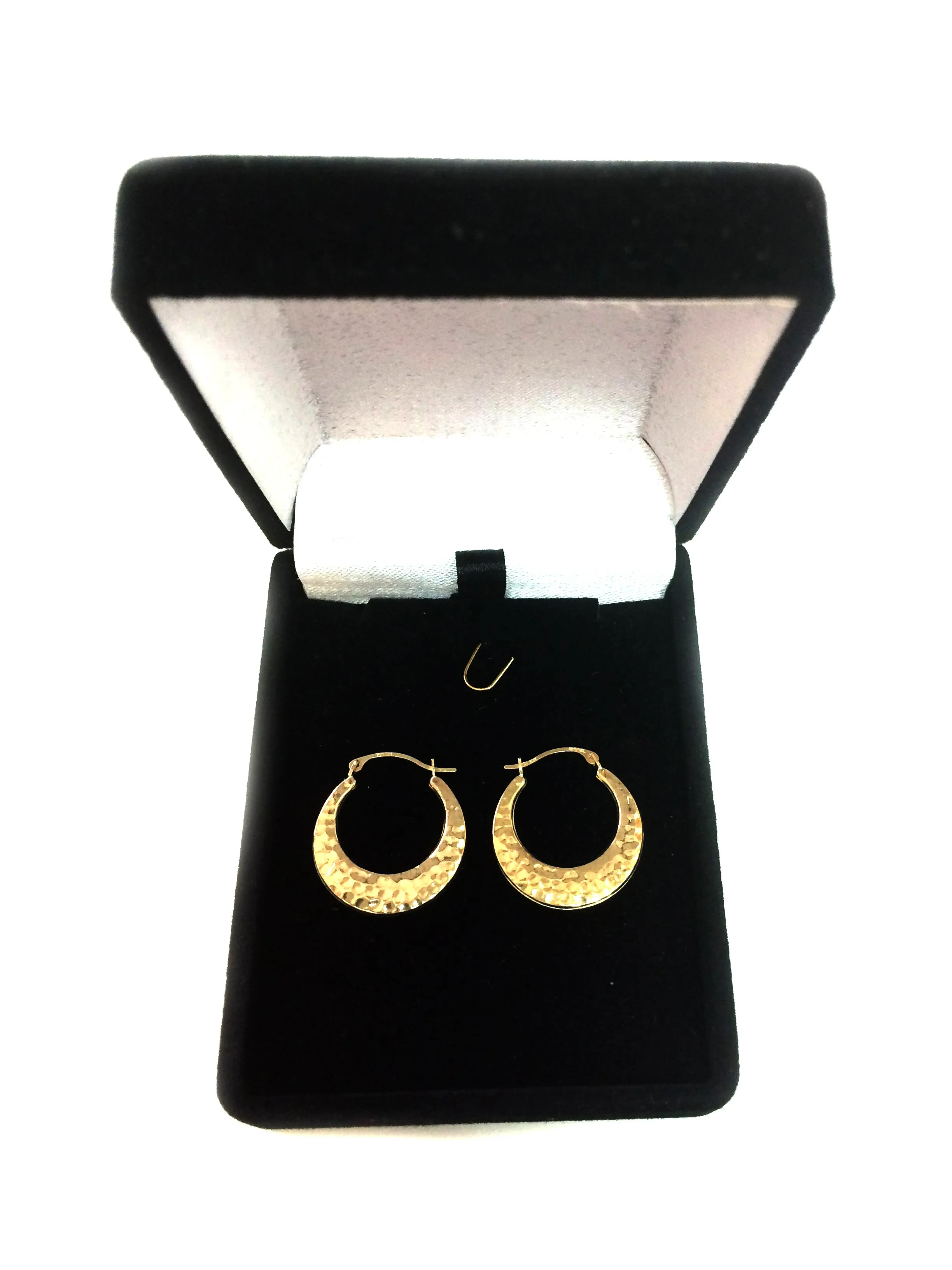 10k Yellow Gold Hammered Round Hoop Earrings, Diameter 20mm