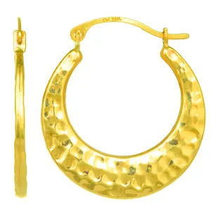 10k Yellow Gold Hammered Round Hoop Earrings, Diameter 20mm