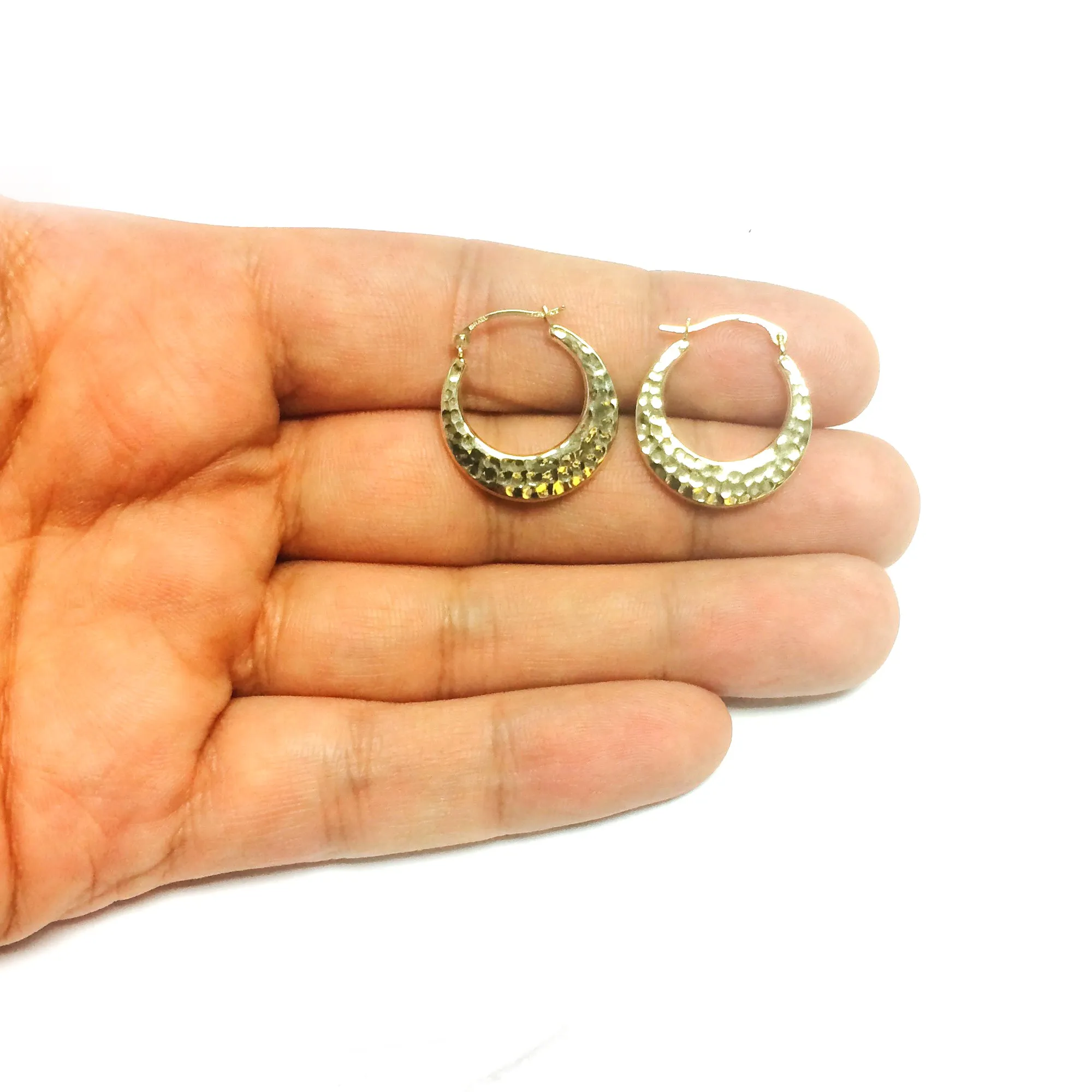 10k Yellow Gold Hammered Round Hoop Earrings, Diameter 20mm