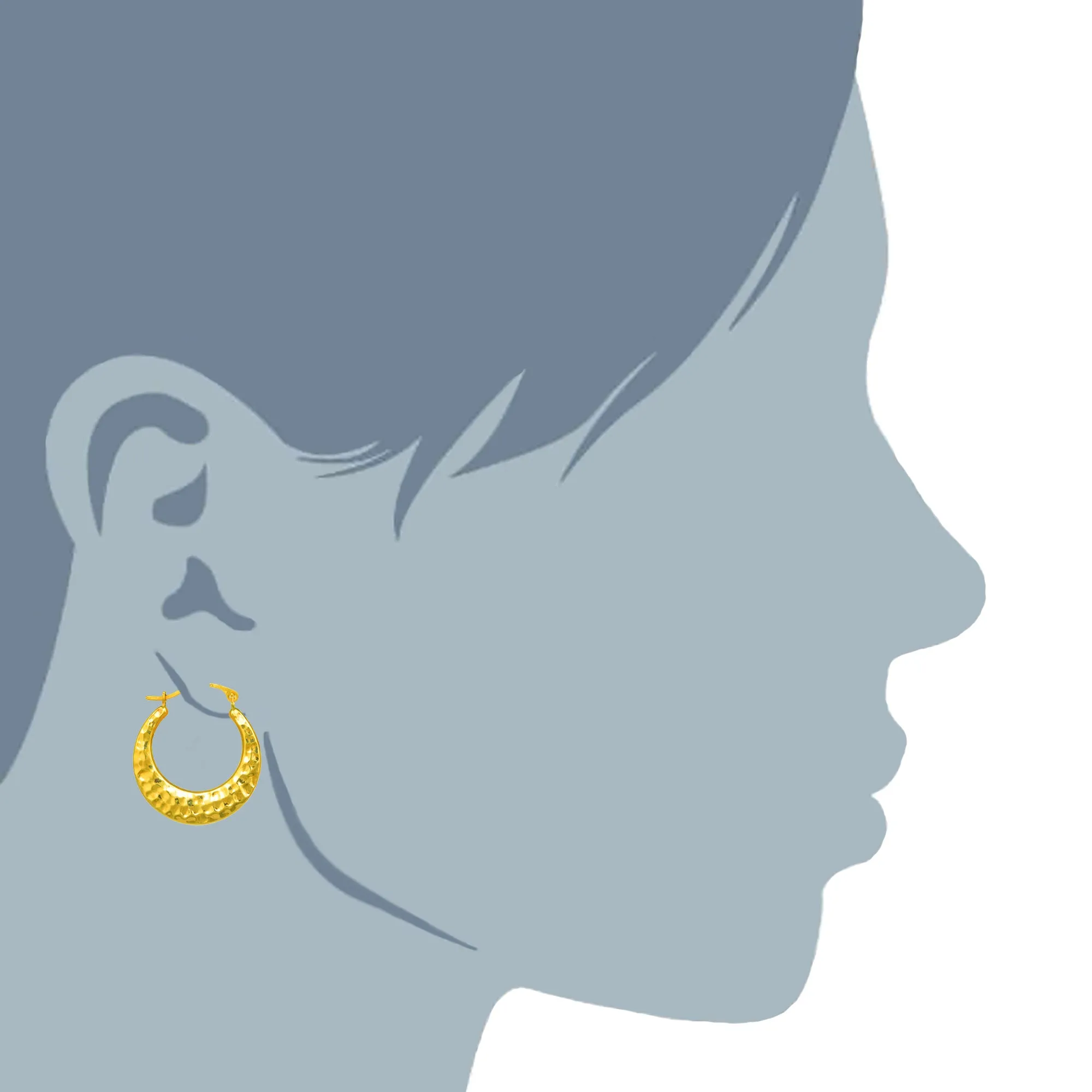 10k Yellow Gold Hammered Round Hoop Earrings, Diameter 20mm