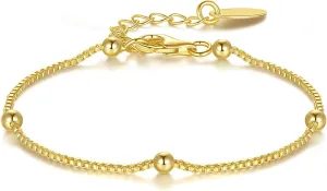 14K Gold Bracelets for Women Adjustable Womens Bracelet Ball Station Chain Stackable Bracelets for Womens Men Bracelet Jewelry 6.5-9 Inches Including Extension Chain