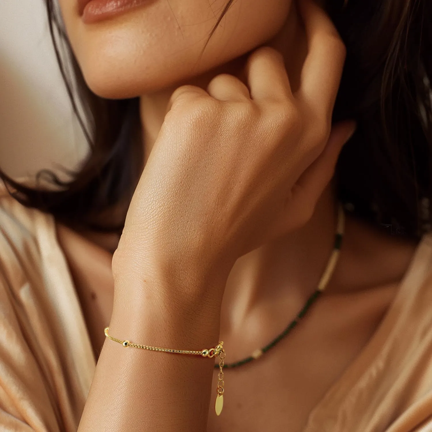 14K Gold Bracelets for Women Adjustable Womens Bracelet Ball Station Chain Stackable Bracelets for Womens Men Bracelet Jewelry 6.5-9 Inches Including Extension Chain