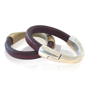 BA5 RED - Red Leather Bracelet with Arc Magnetic Clasp
