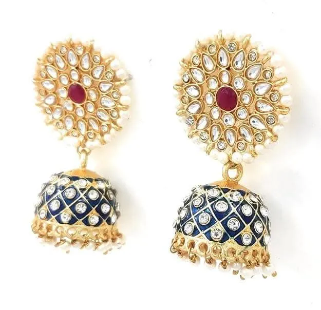 Beautiful navy blue handmade earrings adorned with intricate kundan detailing