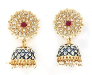 Beautiful navy blue handmade earrings adorned with intricate kundan detailing