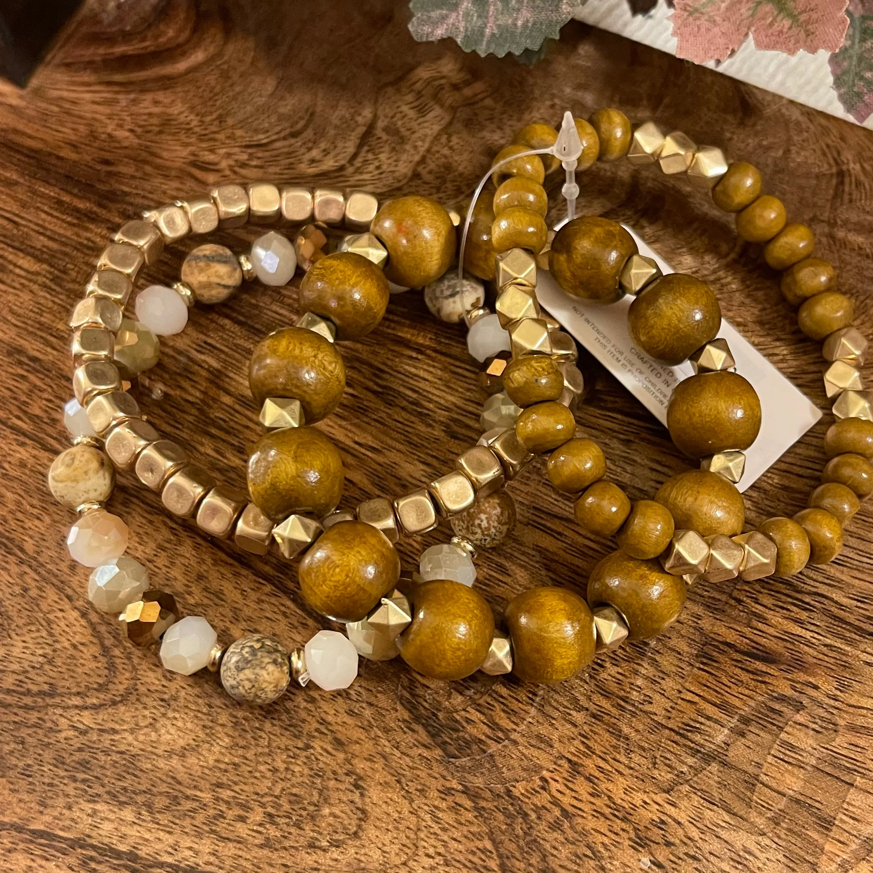 Bracelets - Beaded Wood Stretch Bracelet