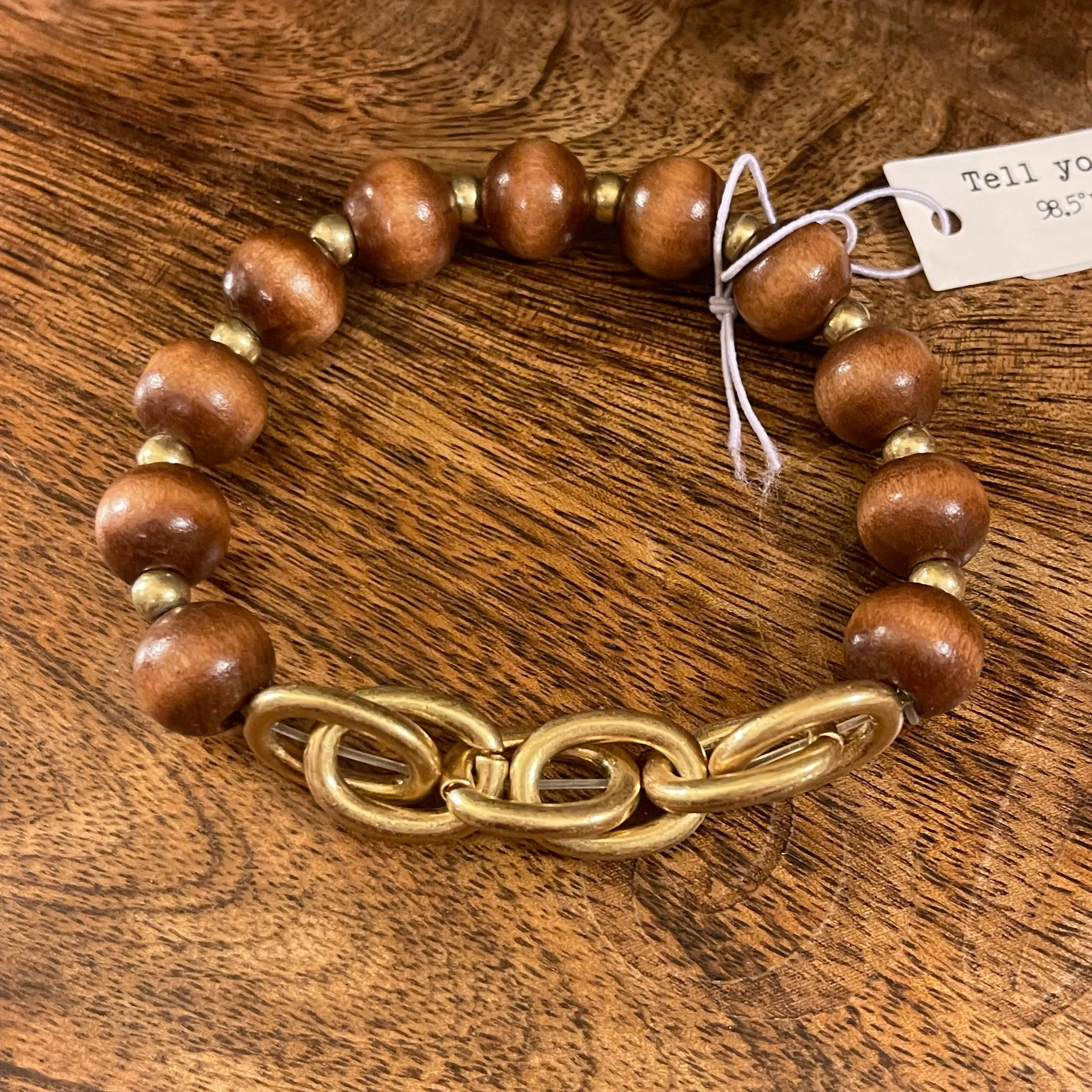 Bracelets - Beaded Wood Stretch Bracelet