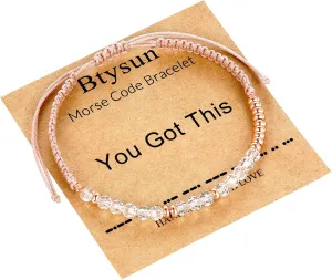 Btysun Morse Code Bracelets for Women Christmas Gift Stocking Stuffers for Teens Pink Braided Bracelets Inspirational Best Friend Birthday Gifts for Her High School Graduation Gifts for Her 2025 Mom Bracelet Jewelry