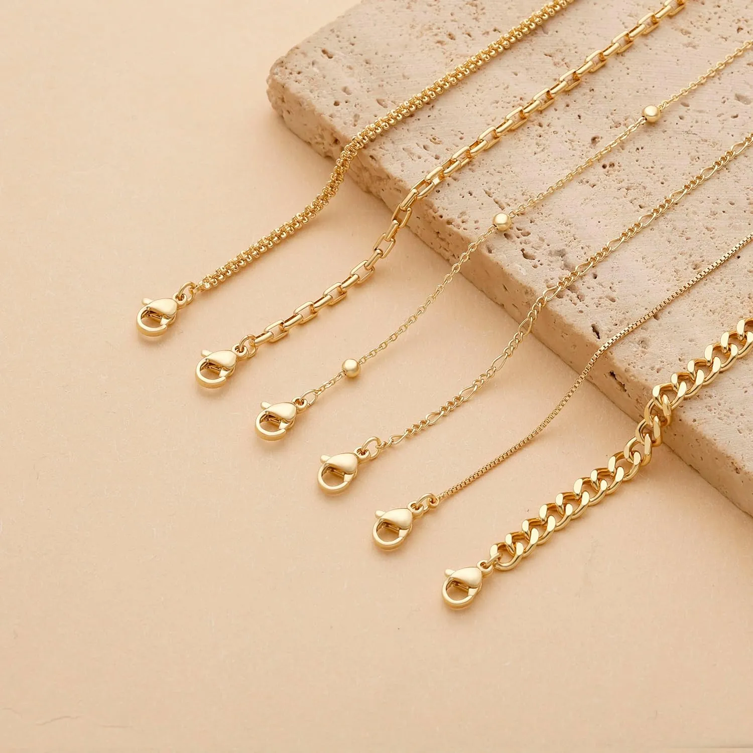 DEARMAY Waterproof Gold Bracelets Set for Women Trendy, Dainty 14K Real Gold Plated Jewelry Fashion Stackable Tennis Beaded Figaro Herringbone Paperclip Link Bracelet Pack Stack Gifts for Women