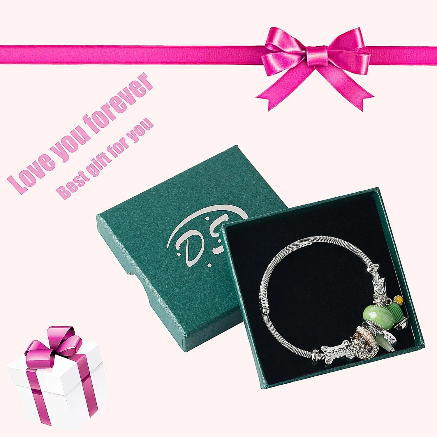 DS Charm Bracelets for girls,exquisite cute cartoon friendship bracelets Silver Stainless Steel Bangle with birthday Gift box, Adjustable girls jewelry Suitable for holiday gifts