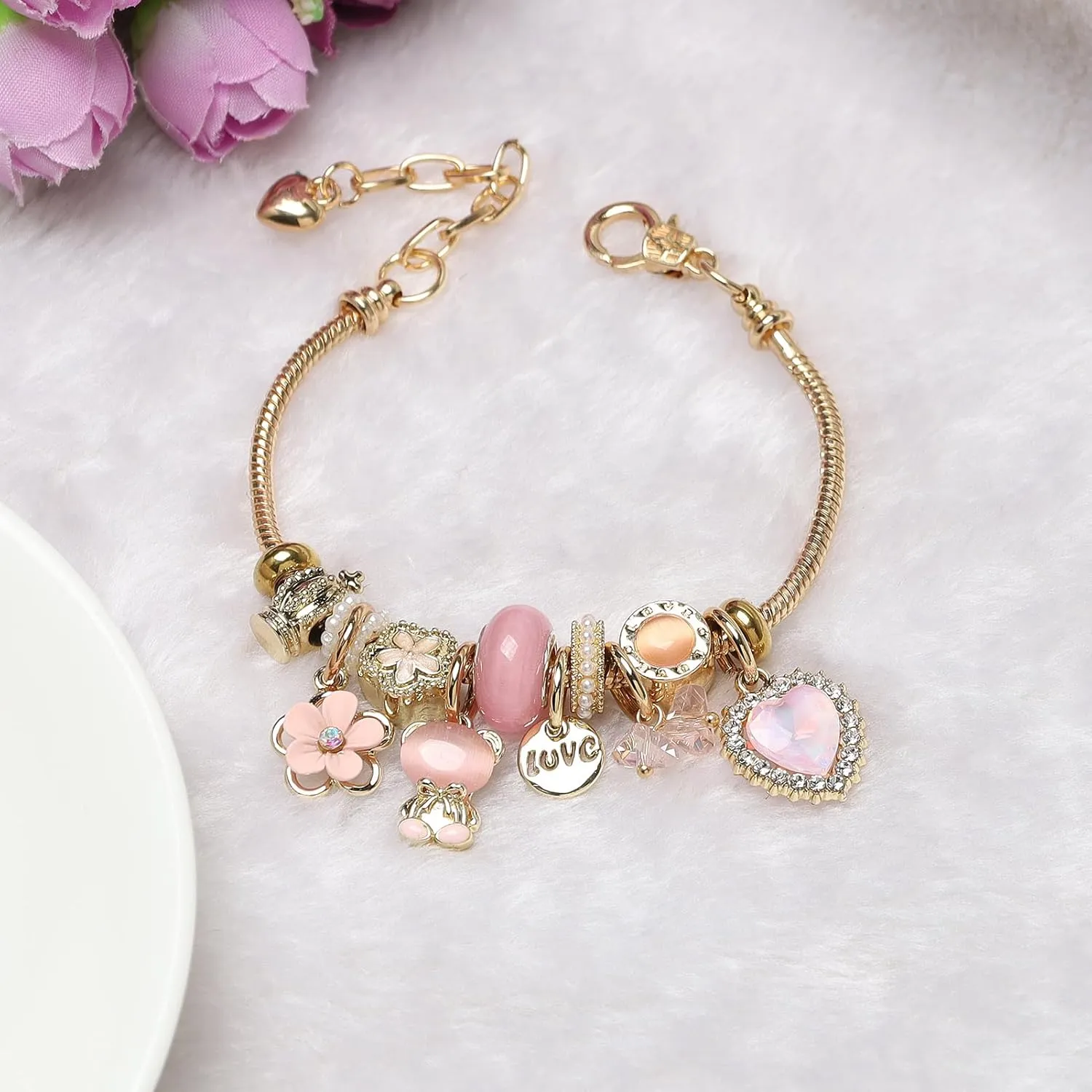 DS Charm Bracelets for teen girls exquisite cute cartoon friendship bracelet Gold Stainless Steel Bangle birthday Gift box Adjustable little girls kids jewelry holiday gifts