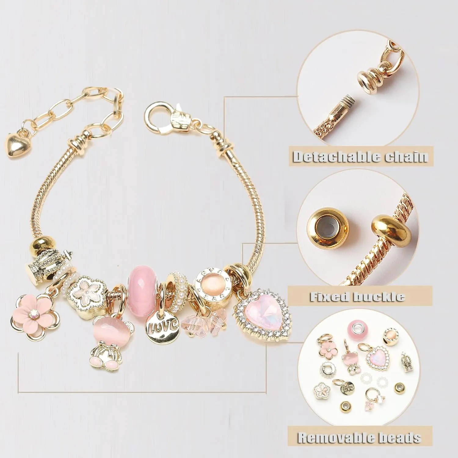 DS Charm Bracelets for teen girls exquisite cute cartoon friendship bracelet Gold Stainless Steel Bangle birthday Gift box Adjustable little girls kids jewelry holiday gifts