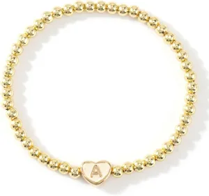 Gold 14K Heart Beaded Charm Initial Bracelets for Women,Enewton Cute Handmade Stretch Beads Ball Trendy Jewelry Summer Prom Holiday Gifts
