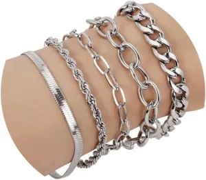 Gold Bracelets for Women Waterproof Non Tarnish 18K Real Gold Plated Jewelry Sets 316L Stainless Steel Chunky Bracelet Stackable Layered Cuban Link Herringbone Paperclip Rope Chain Bracelets Gifts