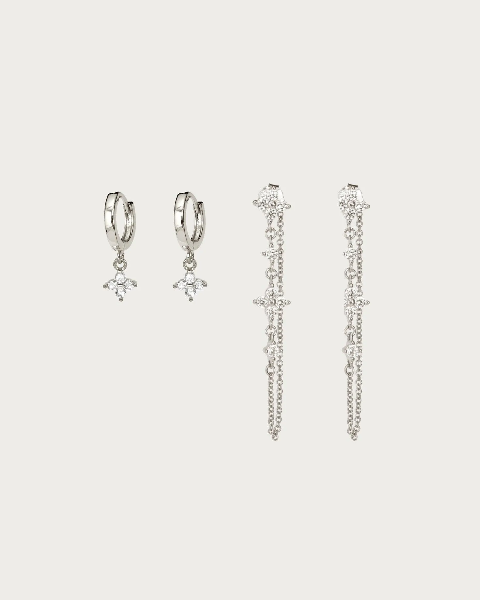 Gold Lucky Clover Earrings Set