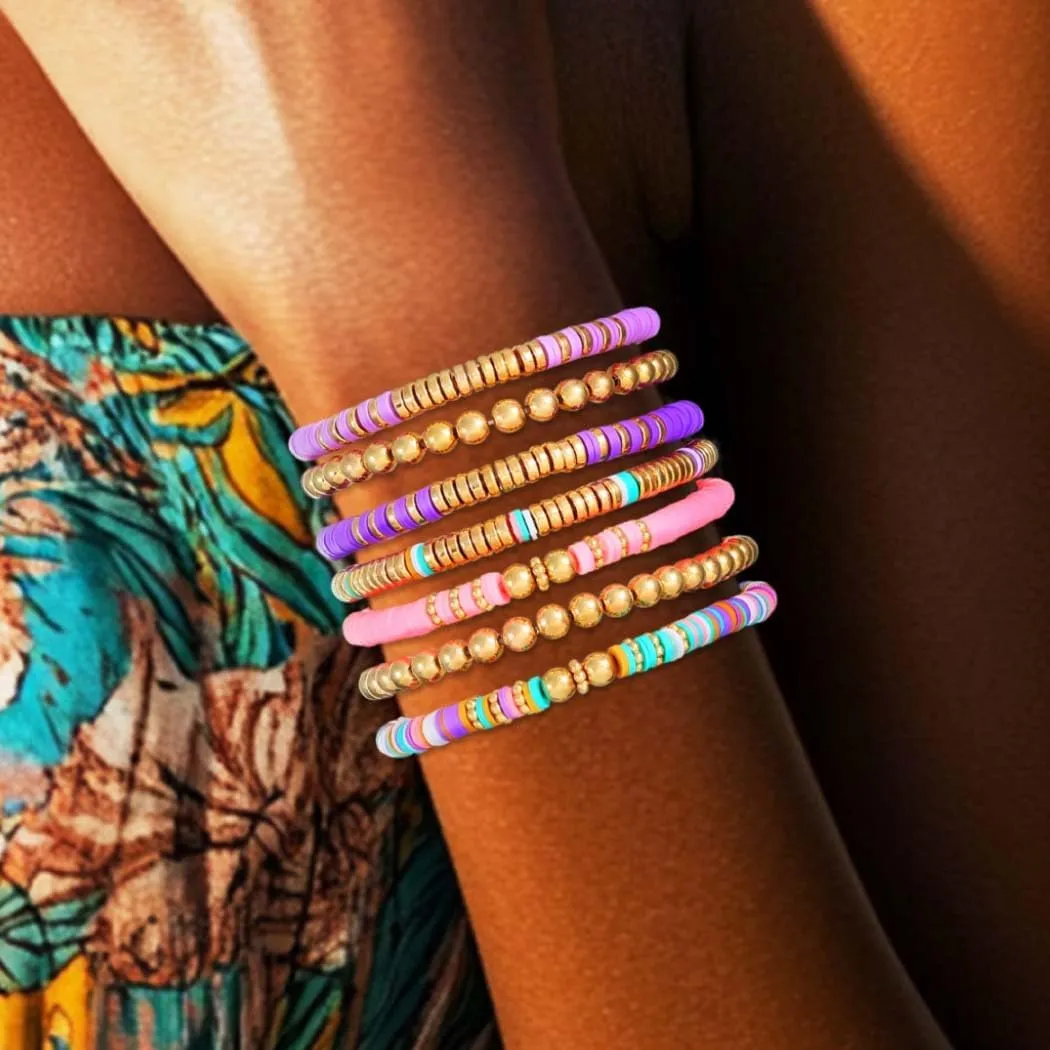 GORTIN Clay Bead Bracelets for Women Stretch Friendship Bracelets Stackable Surfer Heishi Bracelet Set