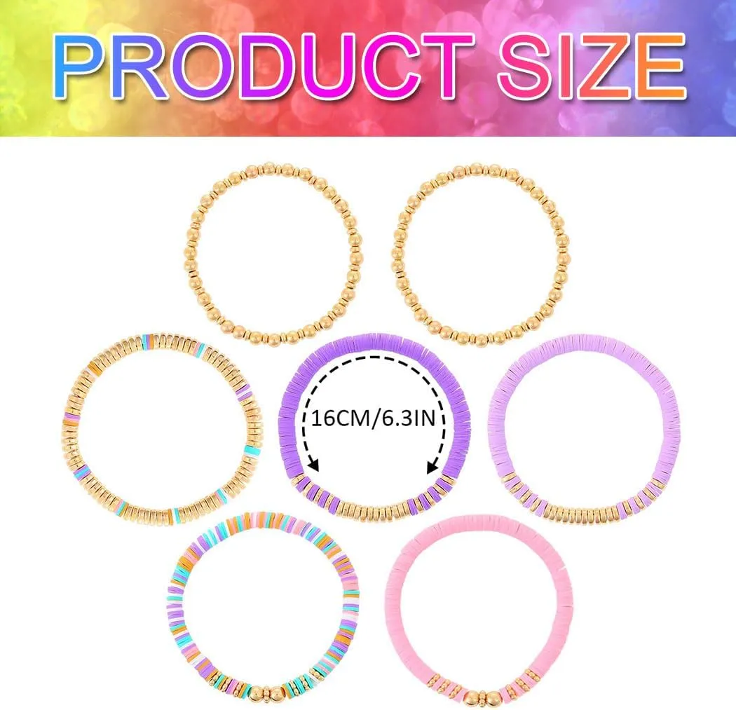 GORTIN Clay Bead Bracelets for Women Stretch Friendship Bracelets Stackable Surfer Heishi Bracelet Set