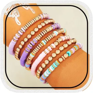 GORTIN Clay Bead Bracelets for Women Stretch Friendship Bracelets Stackable Surfer Heishi Bracelet Set
