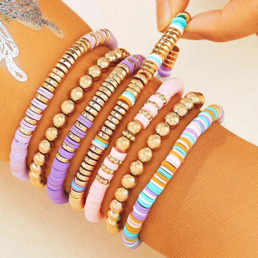 GORTIN Clay Bead Bracelets for Women Stretch Friendship Bracelets Stackable Surfer Heishi Bracelet Set
