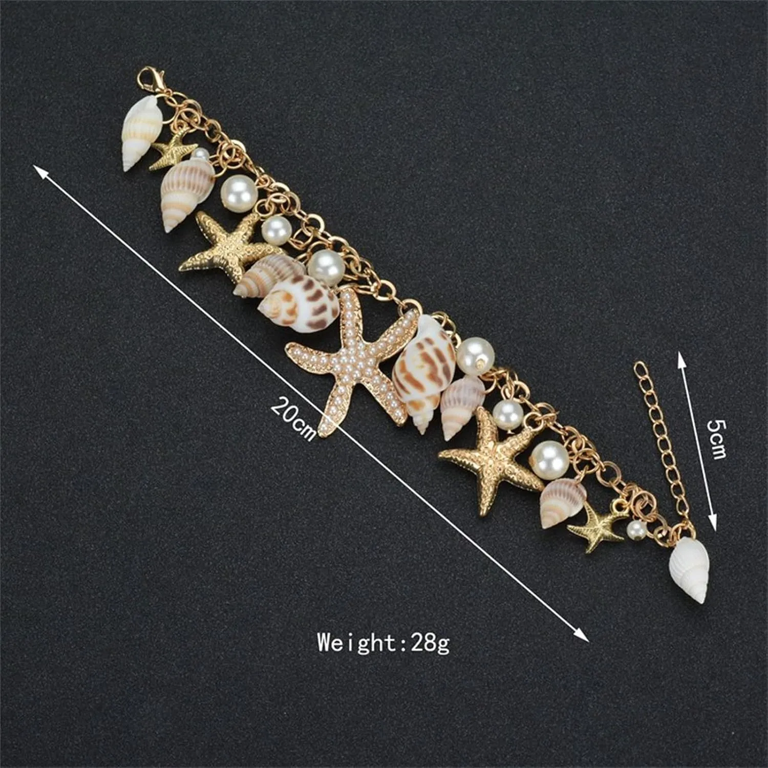 Handmade Starfish Seashell Pearl Bracelets for Women Gold Plated Bohemian Charm Sea Shell Couch Beads Adjustable Chain Anklet Bracelets Hawaiian Beach Holiday Mermaid Costume Jewelry Gifts