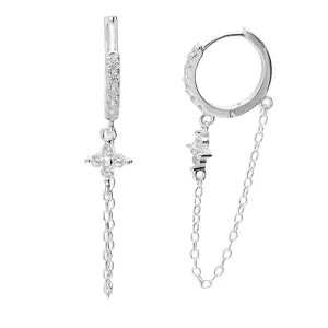 Huggie Earrings Chain Drop, Chain Huggie Hoops With Zirconia