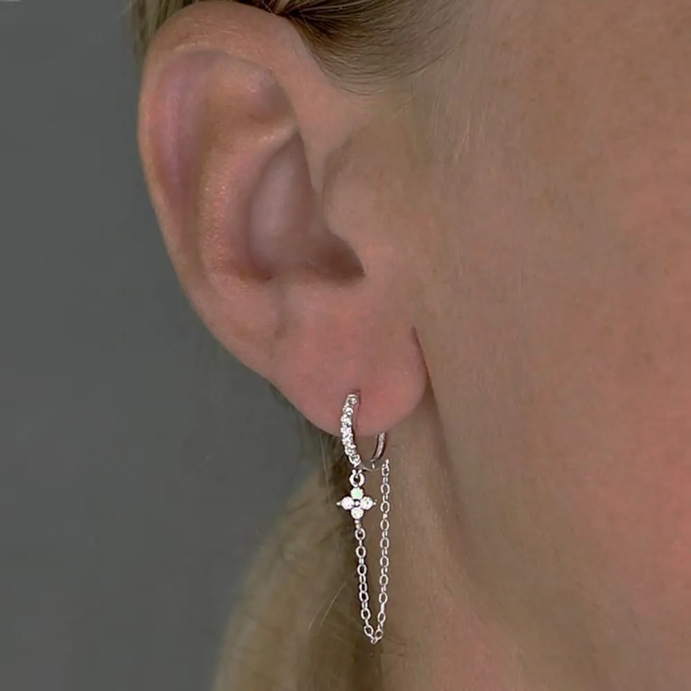 Huggie Earrings Chain Drop, Chain Huggie Hoops With Zirconia
