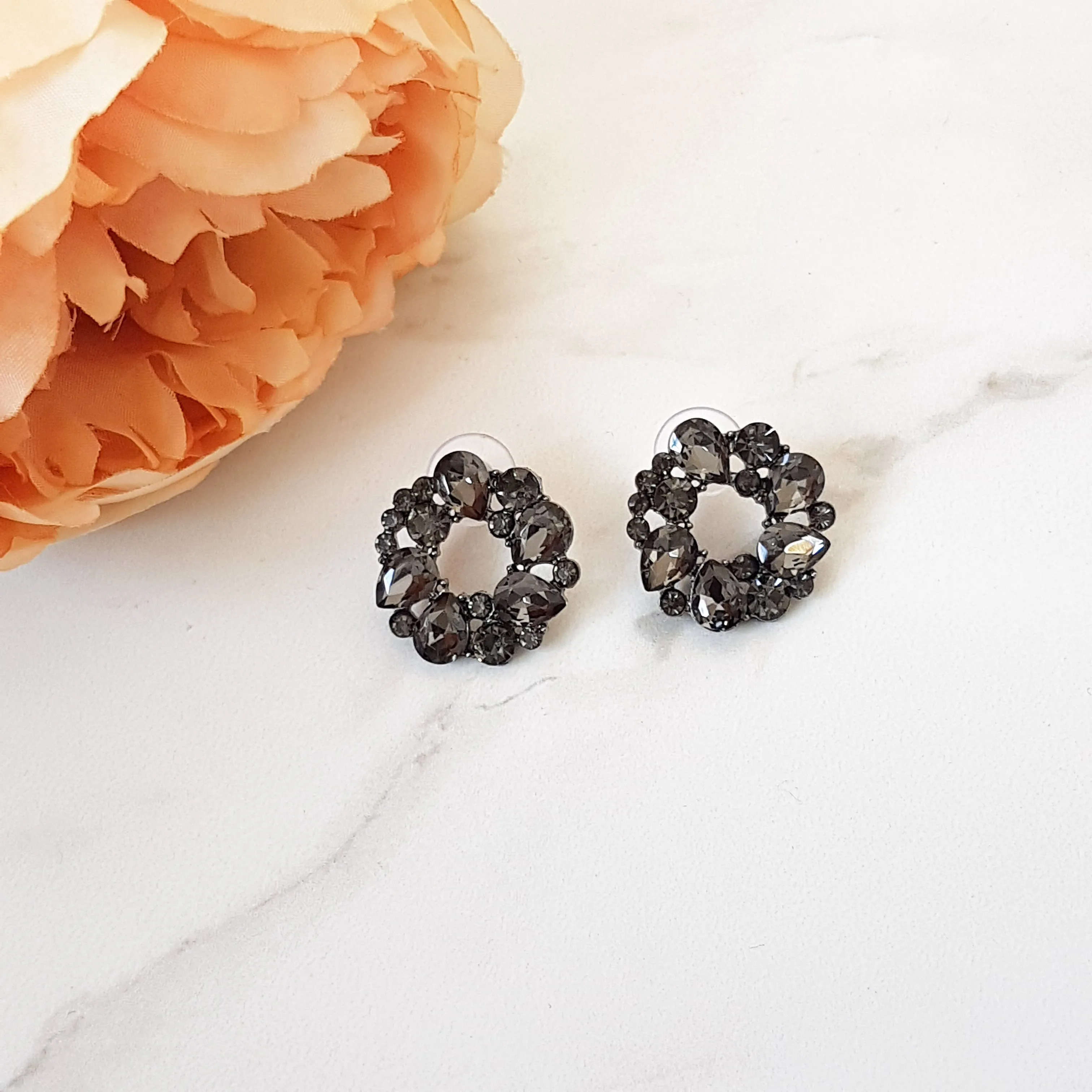 JADA Grey Rhinestone Stud Earrings