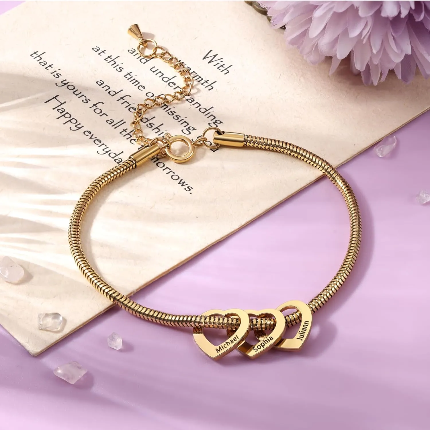 Jewelstruck Personalized Ankle Bracelets for Women Waterproof with 2-6 Names Anklets Engraved Heart Name Initial Custom Ankle Bracelets for Bff Mom Family Birthday Anniversary Mothers Day