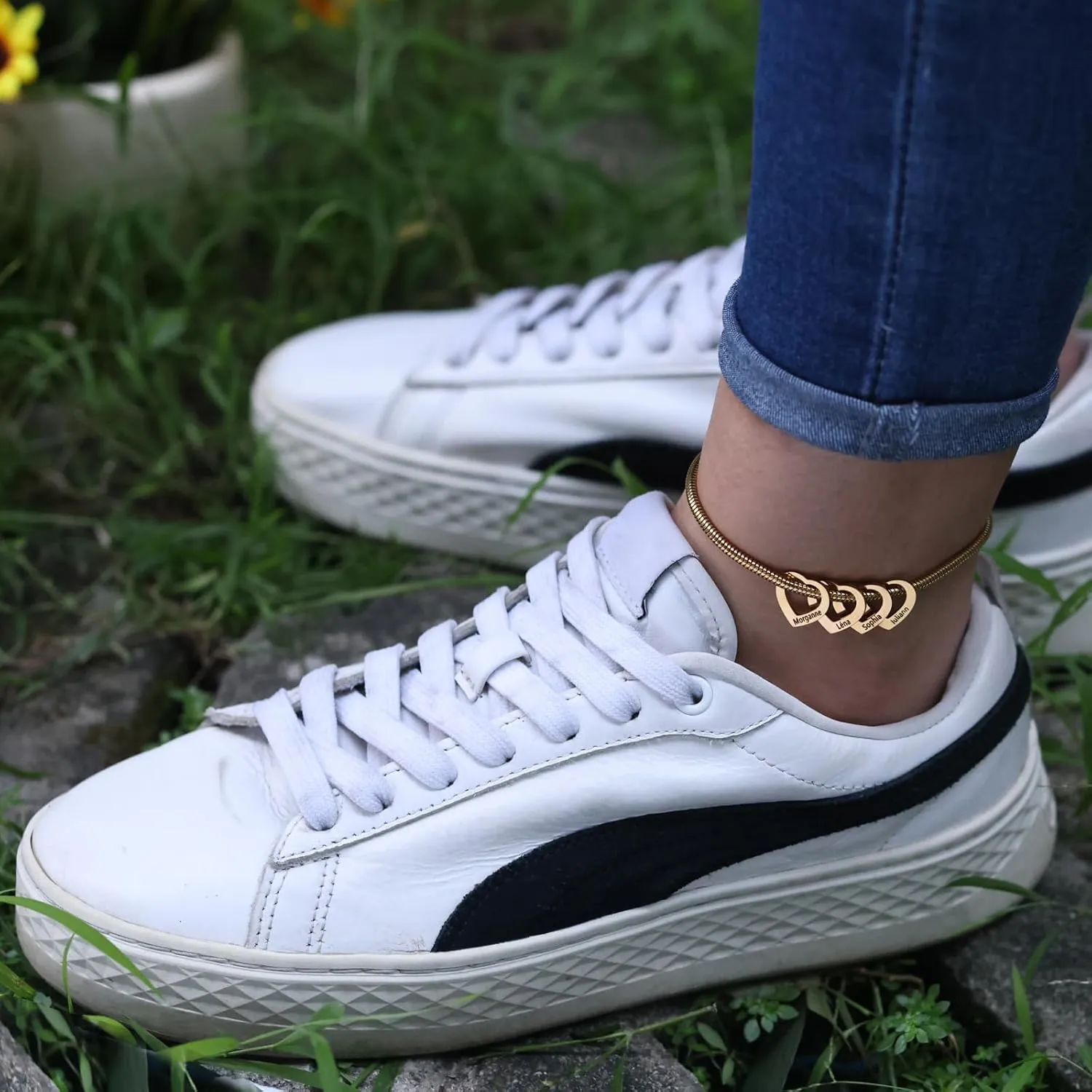 Jewelstruck Personalized Ankle Bracelets for Women Waterproof with 2-6 Names Anklets Engraved Heart Name Initial Custom Ankle Bracelets for Bff Mom Family Birthday Anniversary Mothers Day