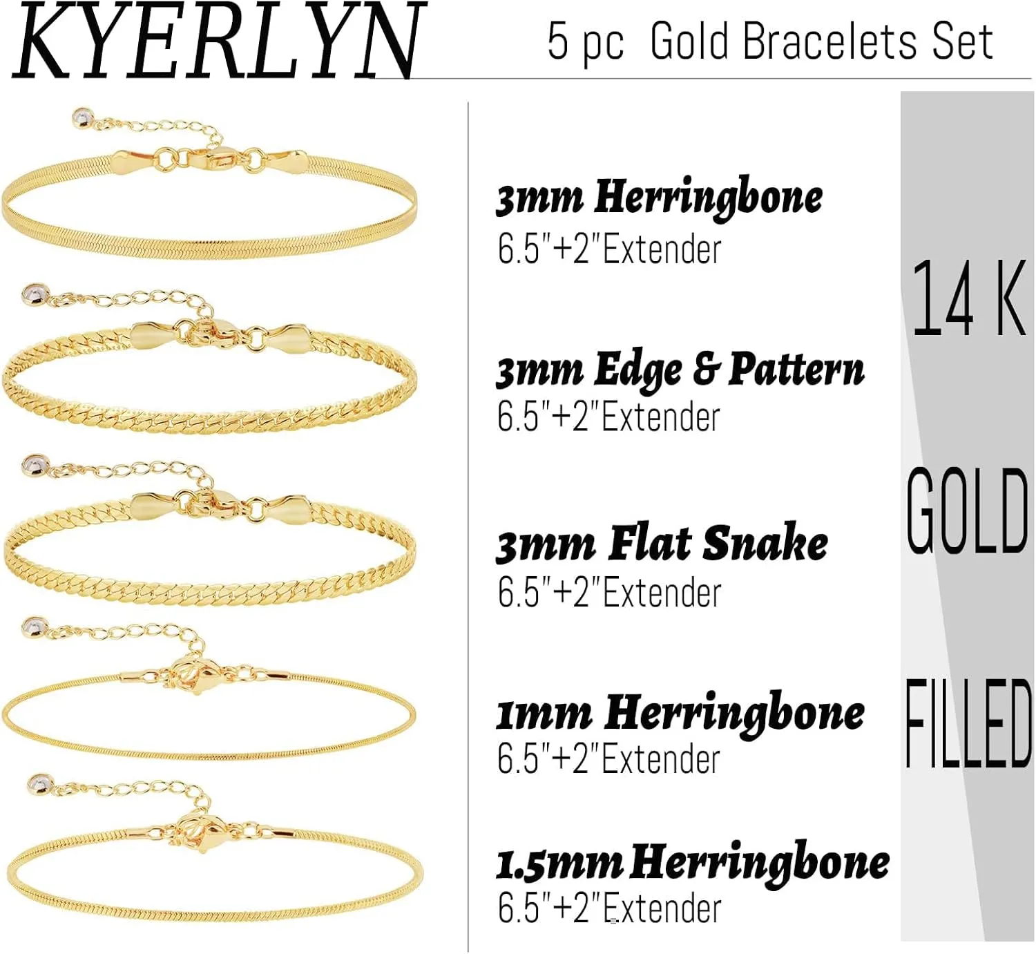 Kyerlyn Gold Bracelets for Women 14K Gold Bracelets Set for Women Dainty Herringbone Twisted Rope Chain Paperclip Link Bracelets Leaf Dot Bracelet Jewelry Gifts for Women