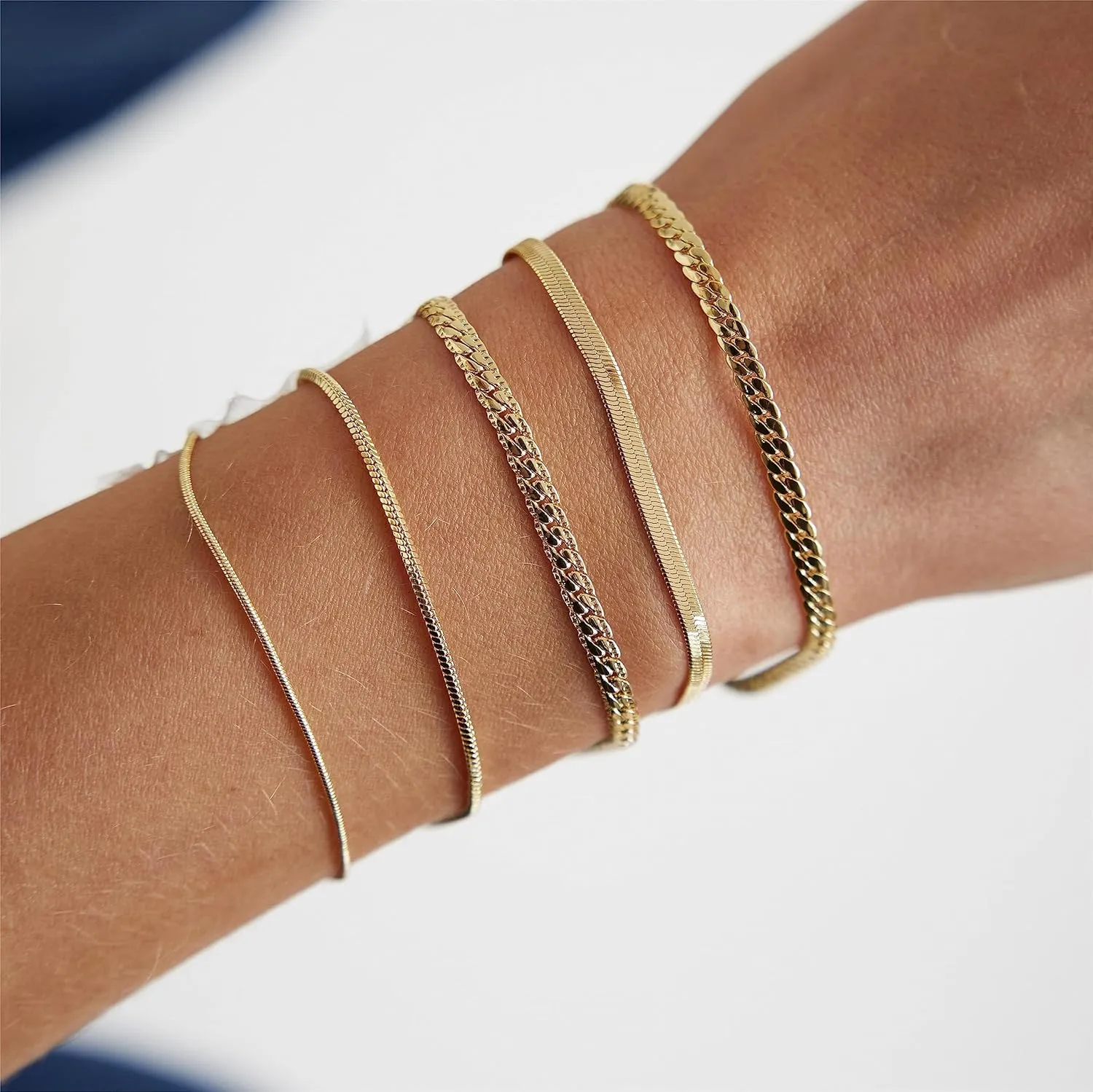 Kyerlyn Gold Bracelets for Women 14K Gold Bracelets Set for Women Dainty Herringbone Twisted Rope Chain Paperclip Link Bracelets Leaf Dot Bracelet Jewelry Gifts for Women