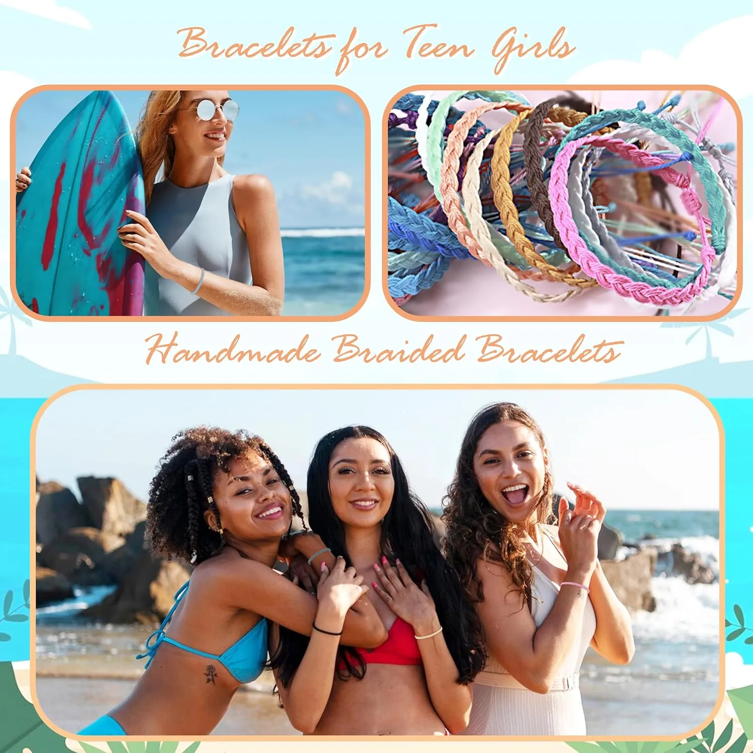 Long tiantian String Bracelets for Women Gifts Trendy Stuff Friendship Bracelets Waterproof Summer Ankle Bracelets Outfits Adjustable Wave Surfer Beach Bracelets Stocking Stuffers