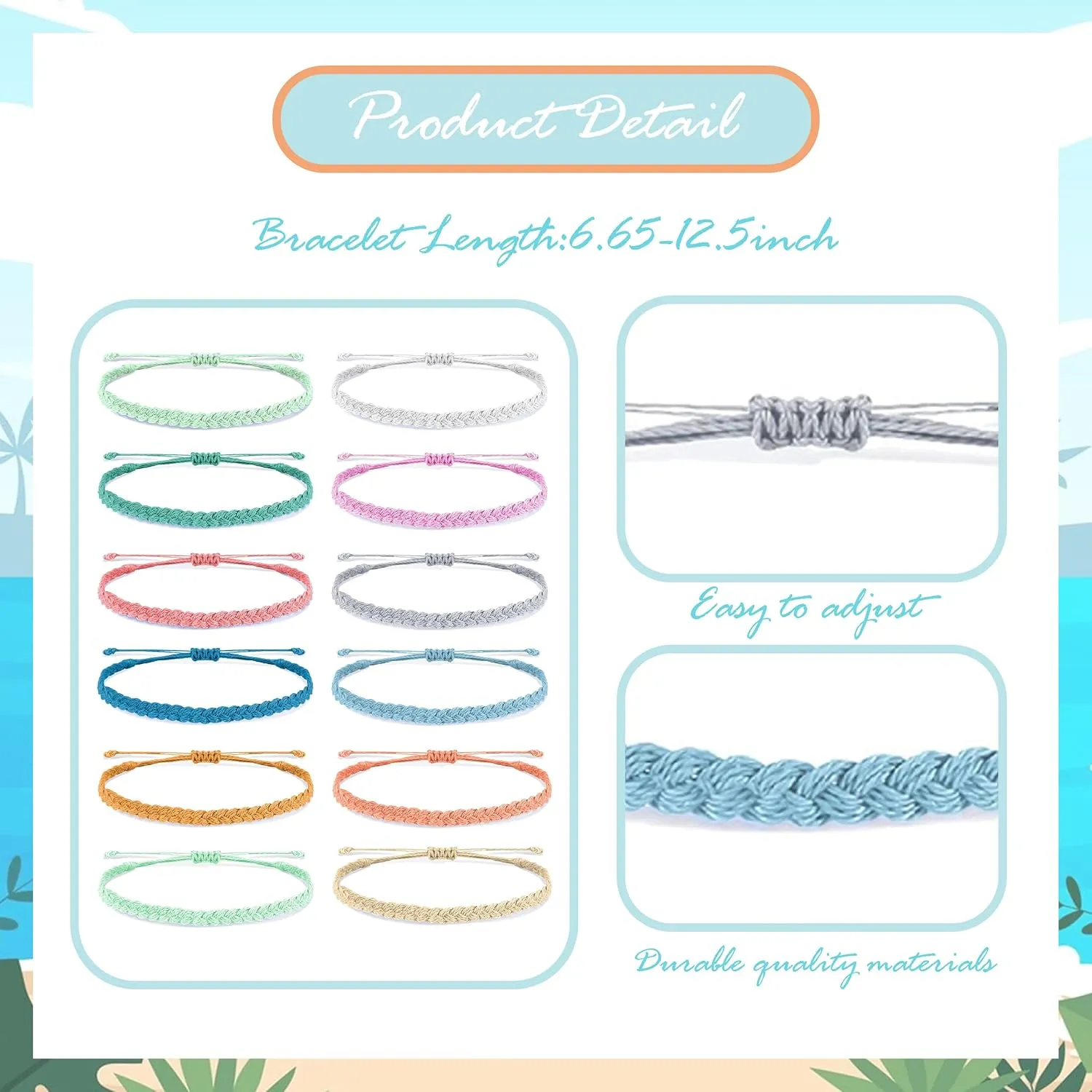 Long tiantian String Bracelets for Women Gifts Trendy Stuff Friendship Bracelets Waterproof Summer Ankle Bracelets Outfits Adjustable Wave Surfer Beach Bracelets Stocking Stuffers