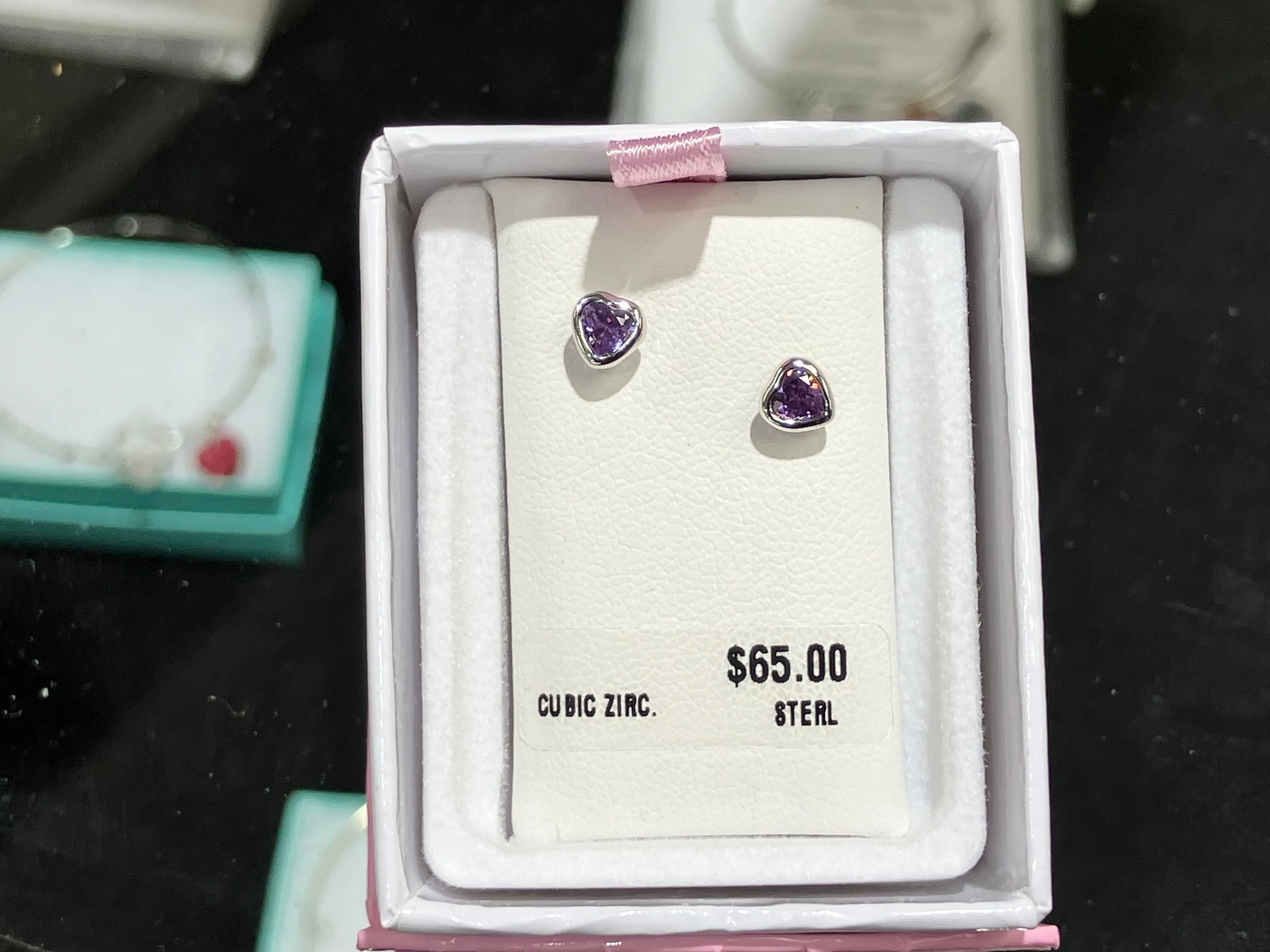 Silver Baby Heart Purple Cubic Zirconia Earrings