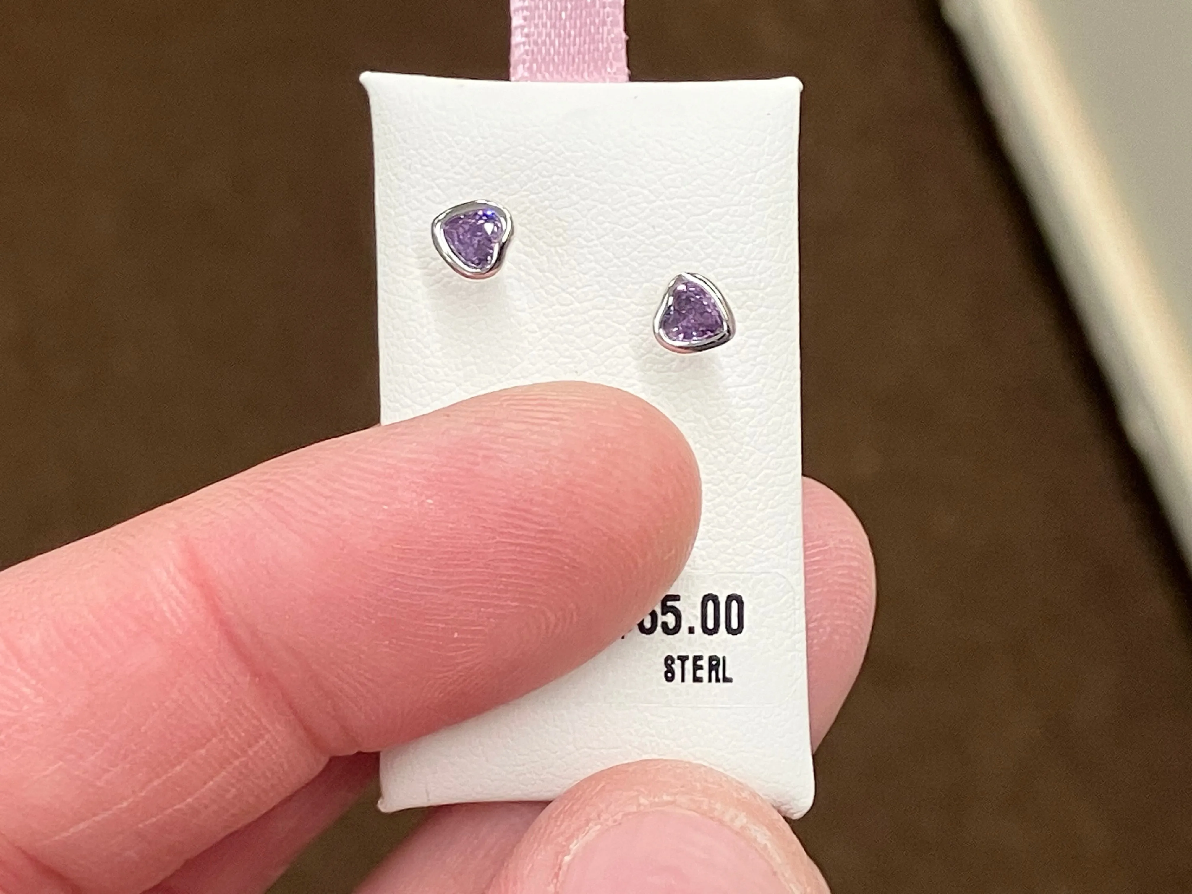 Silver Baby Heart Purple Cubic Zirconia Earrings