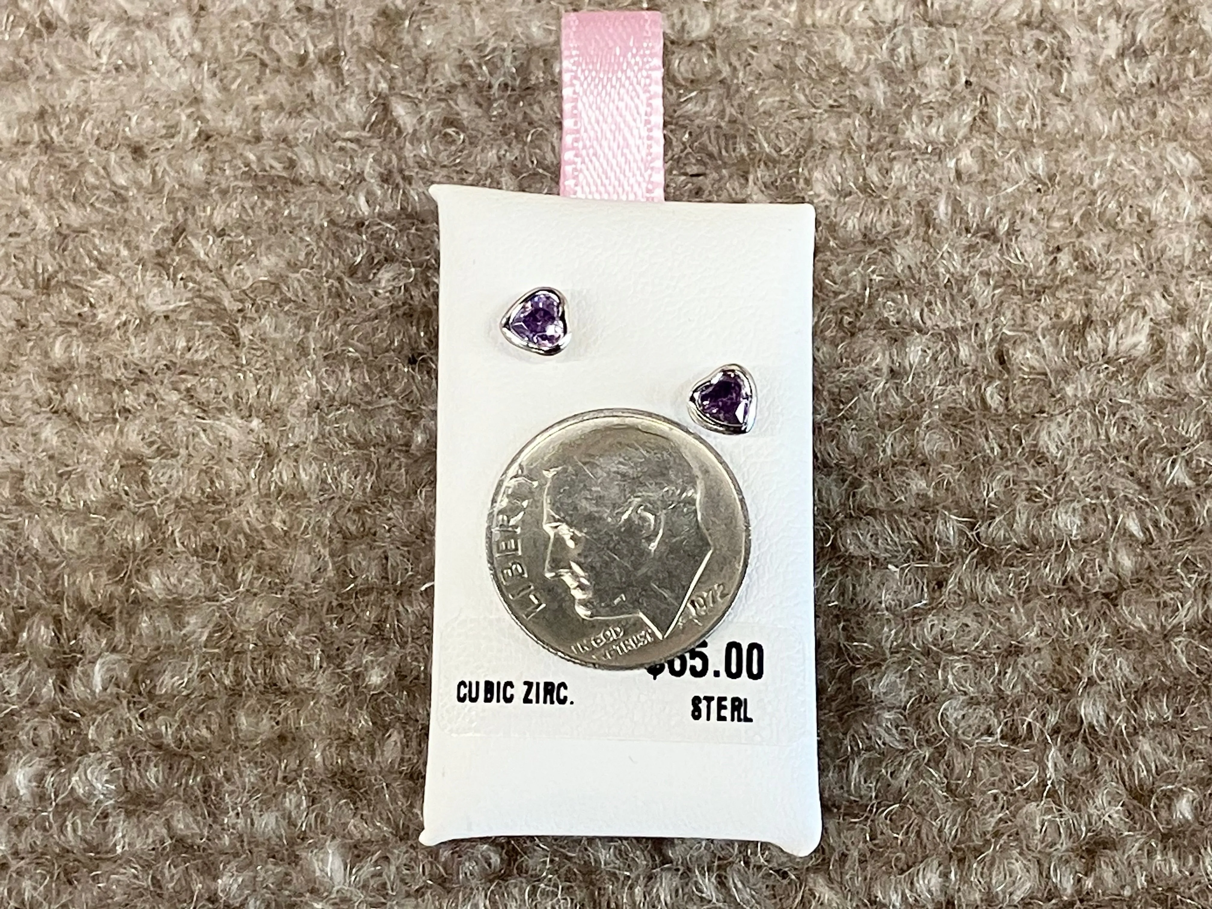 Silver Baby Heart Purple Cubic Zirconia Earrings