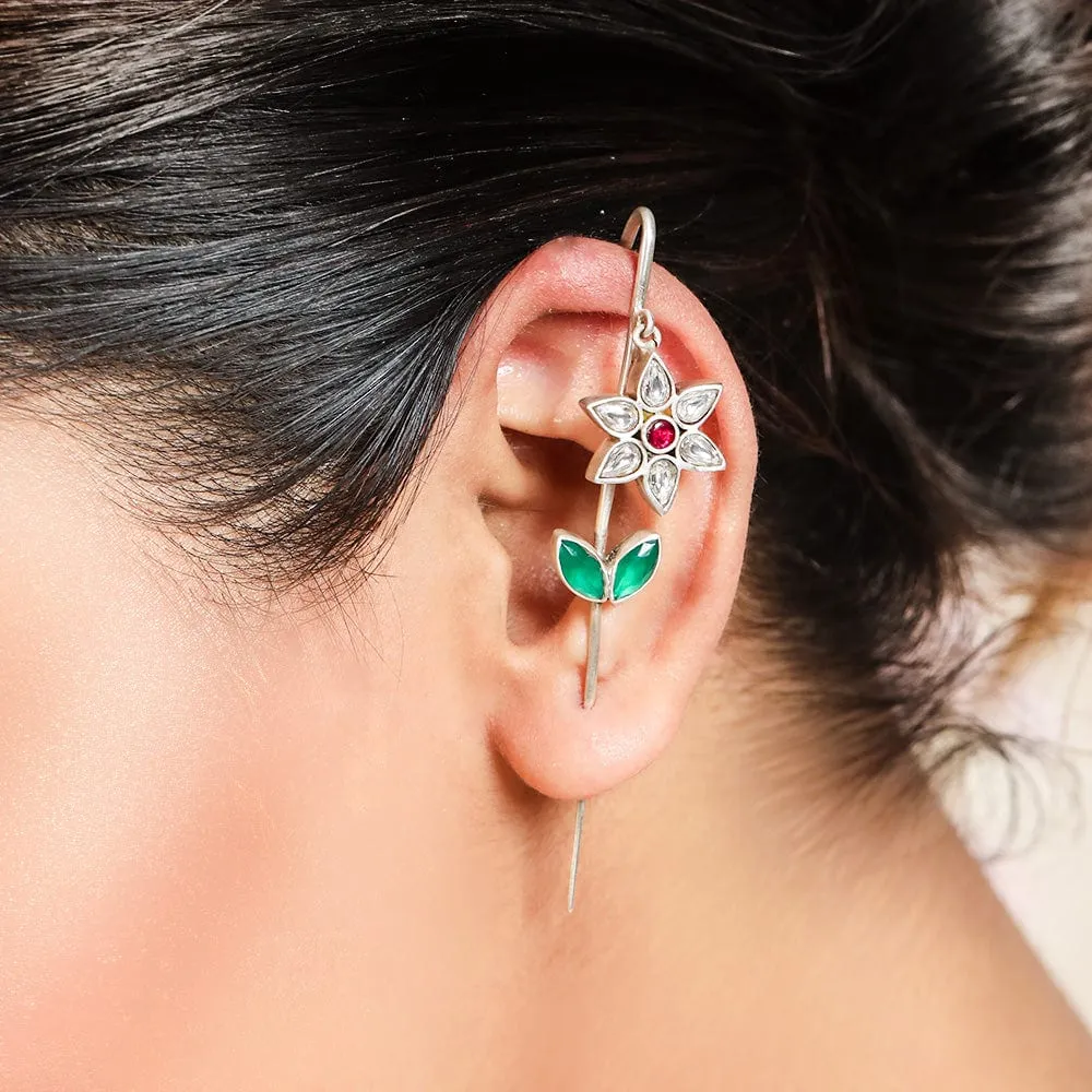 Silver Flower Earcuff