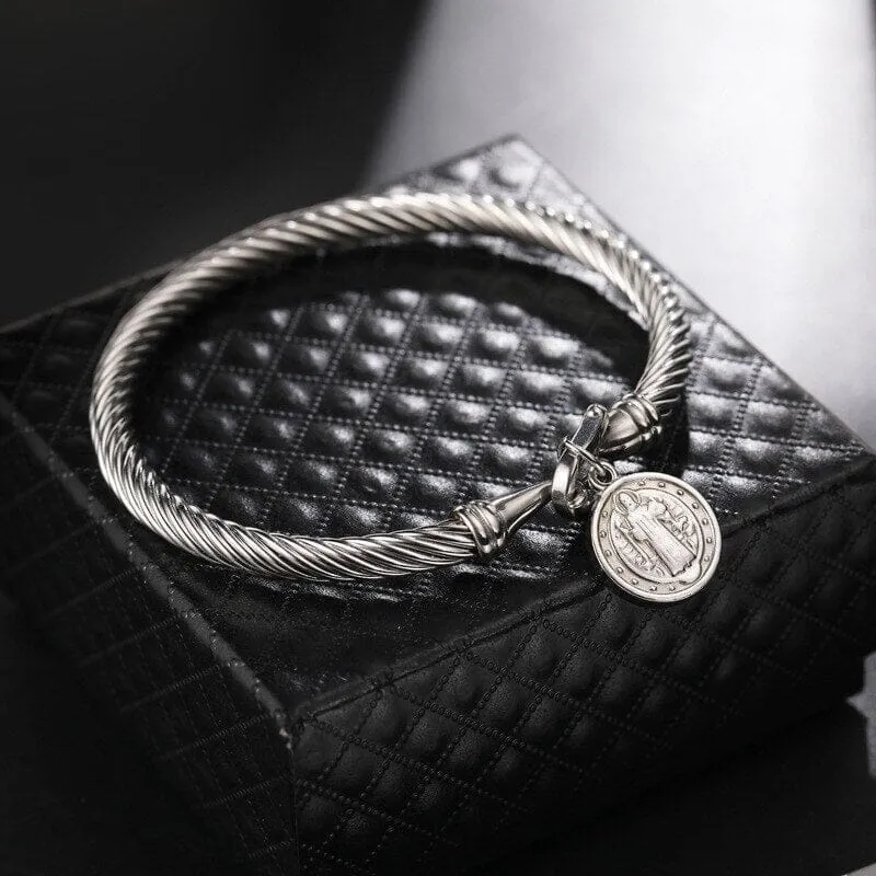 Stainless Steel Saint Benedict WWJD Medal Bracelet