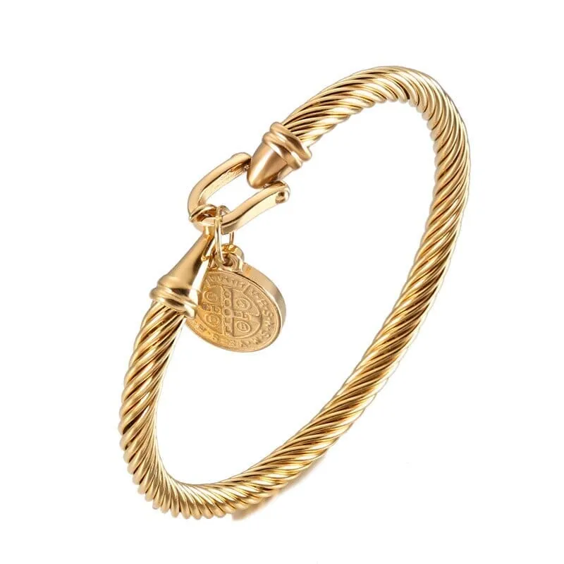 Stainless Steel Saint Benedict WWJD Medal Bracelet