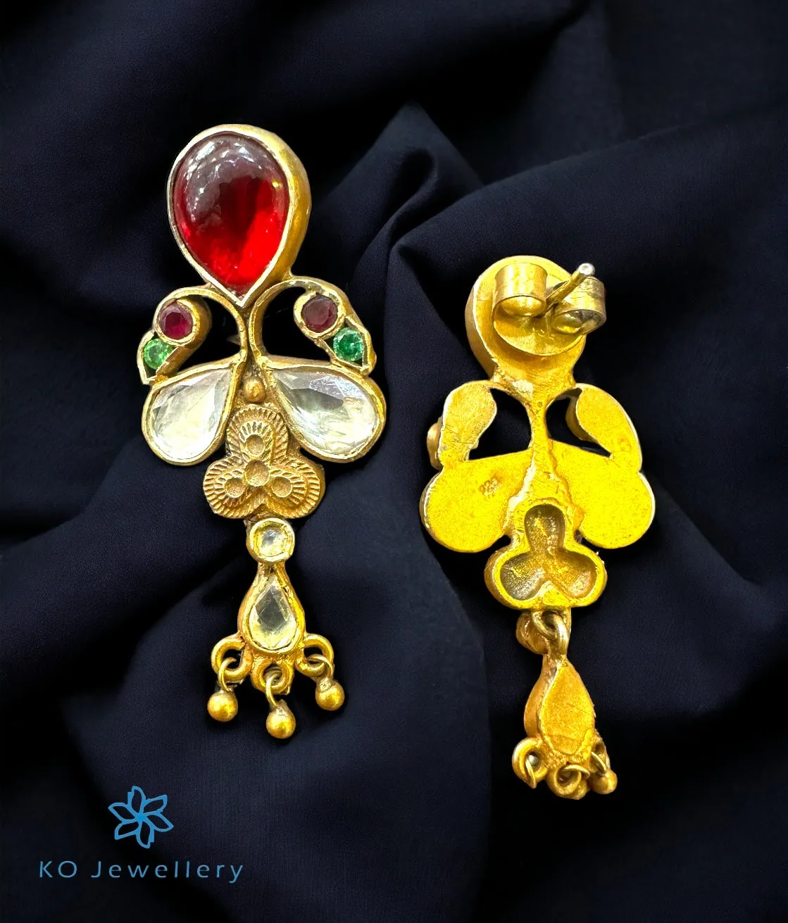 The Aaria Peacock Silver Kundan Earrings