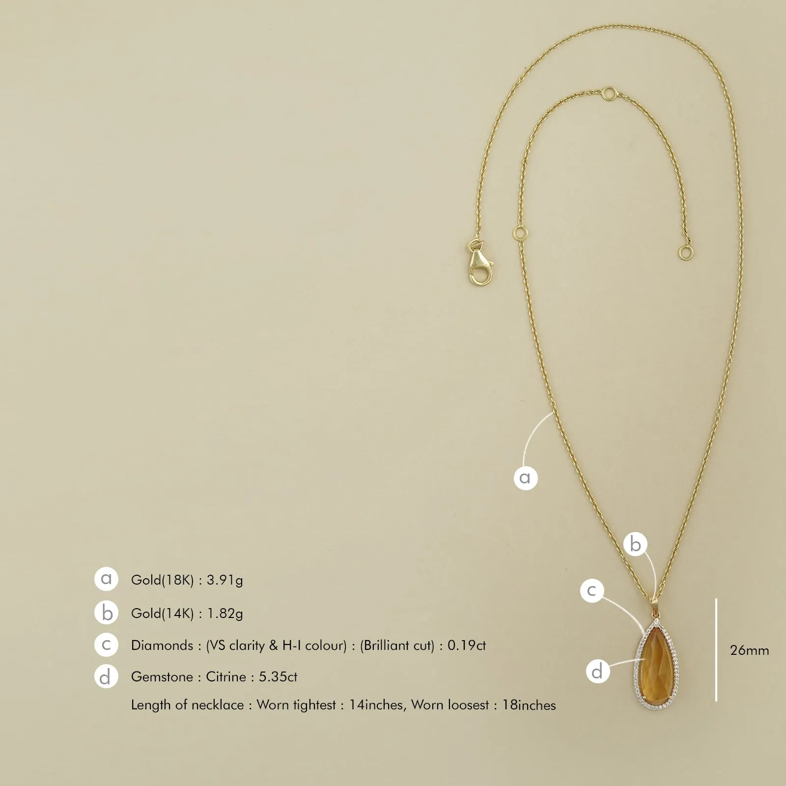 Venus Citrine Pendant Necklace