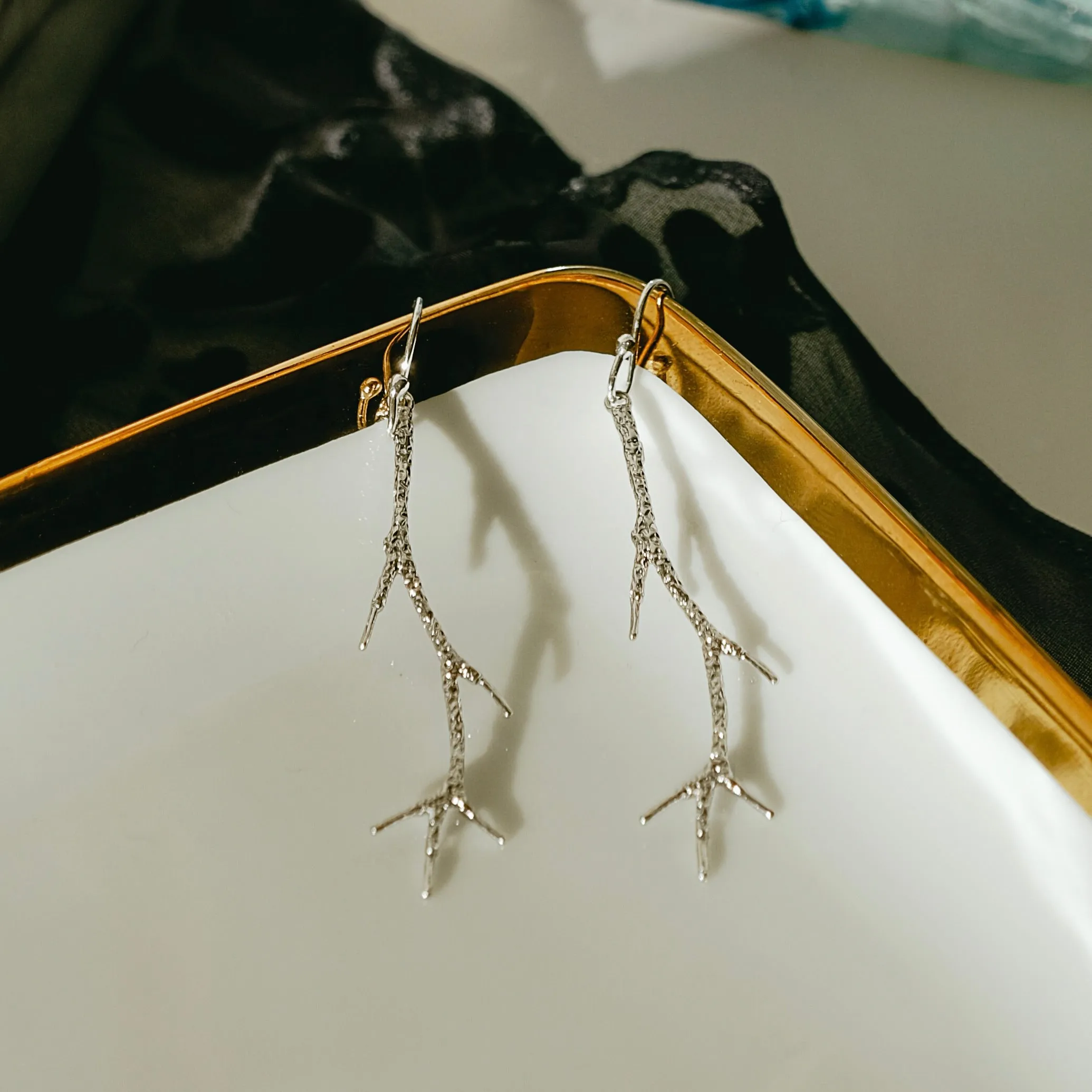 Wintery Silver Twig Earrings