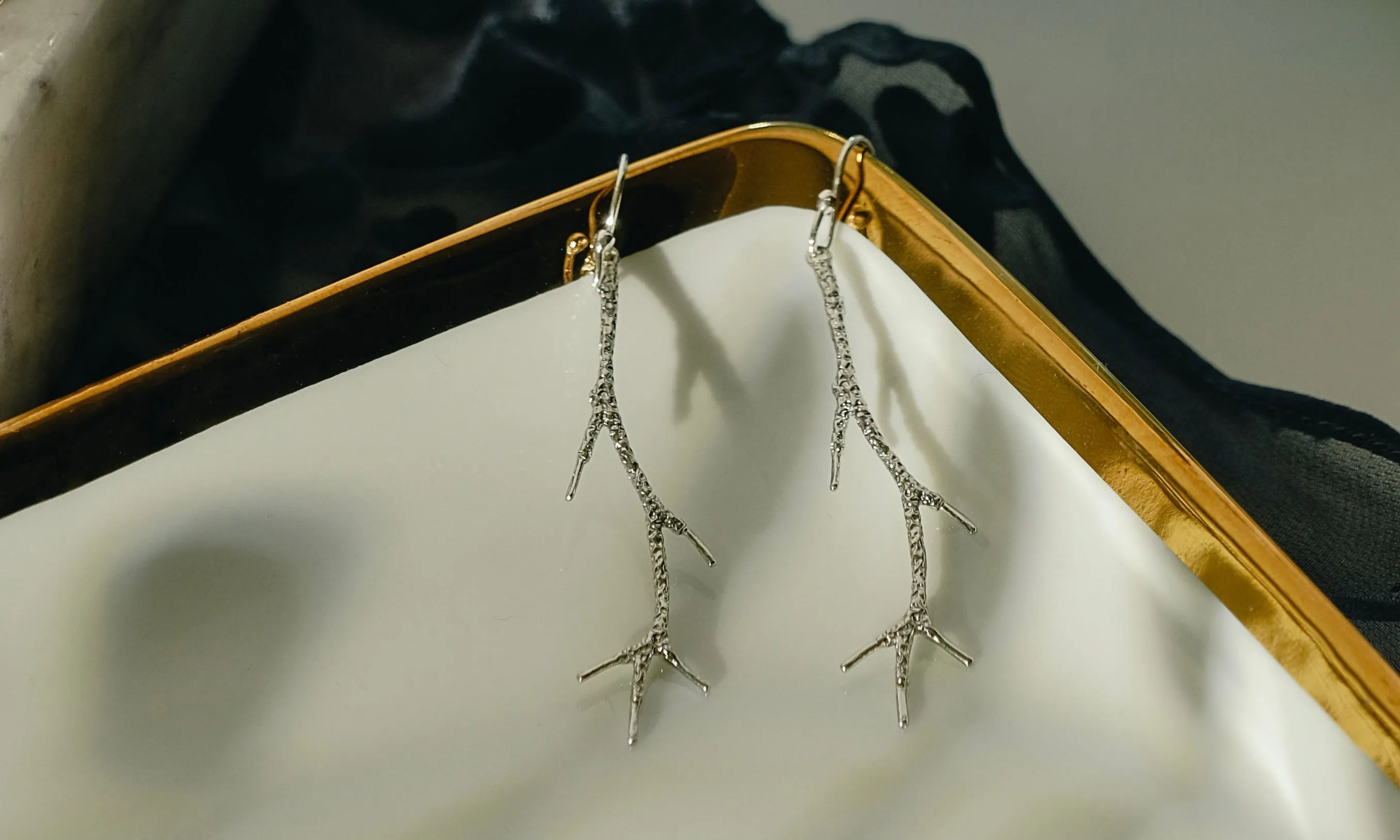Wintery Silver Twig Earrings
