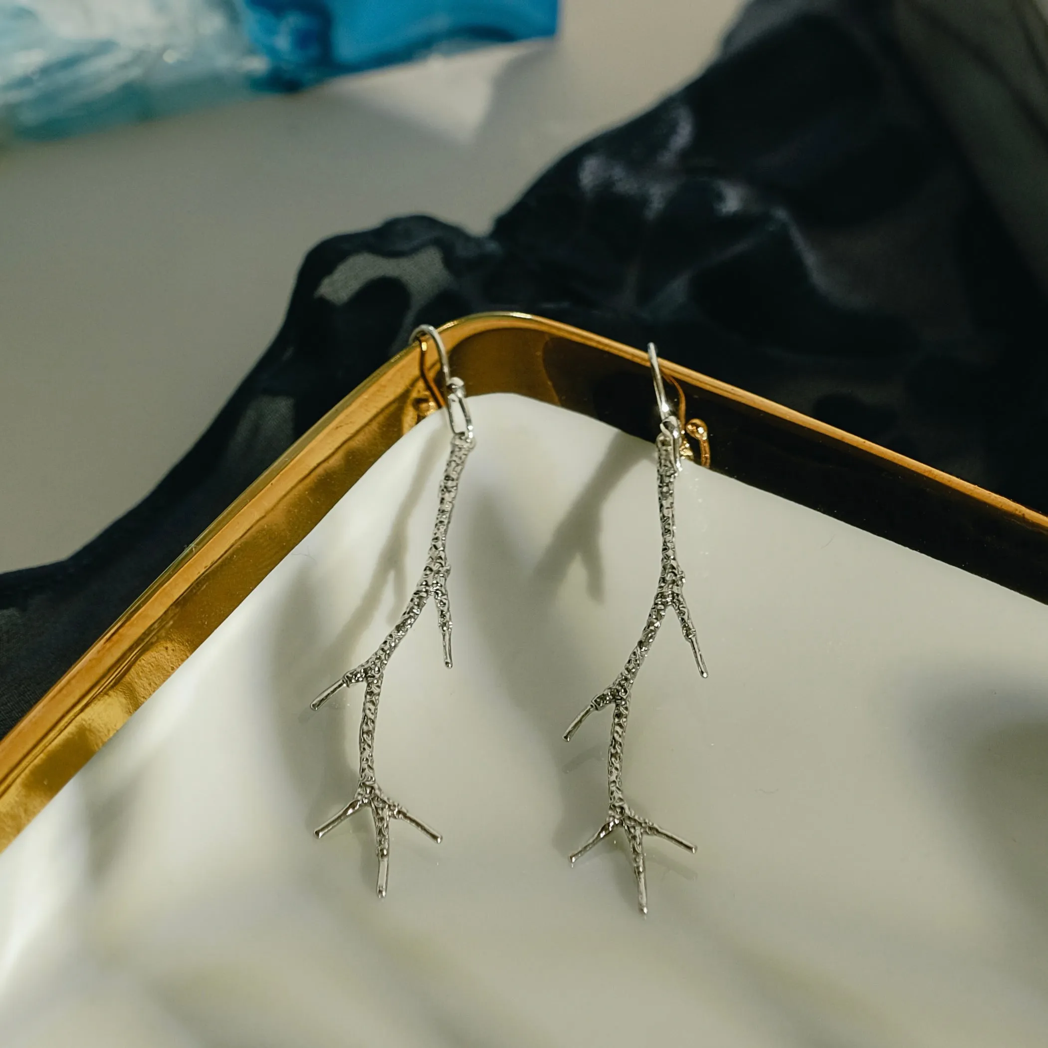 Wintery Silver Twig Earrings